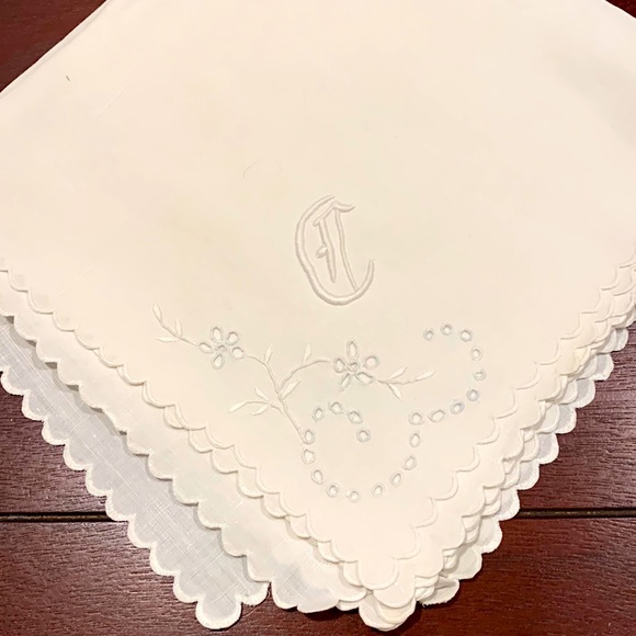 Set of Three Vintage Initial Monogram “C” Kerchief Handkerchiefs Napkins